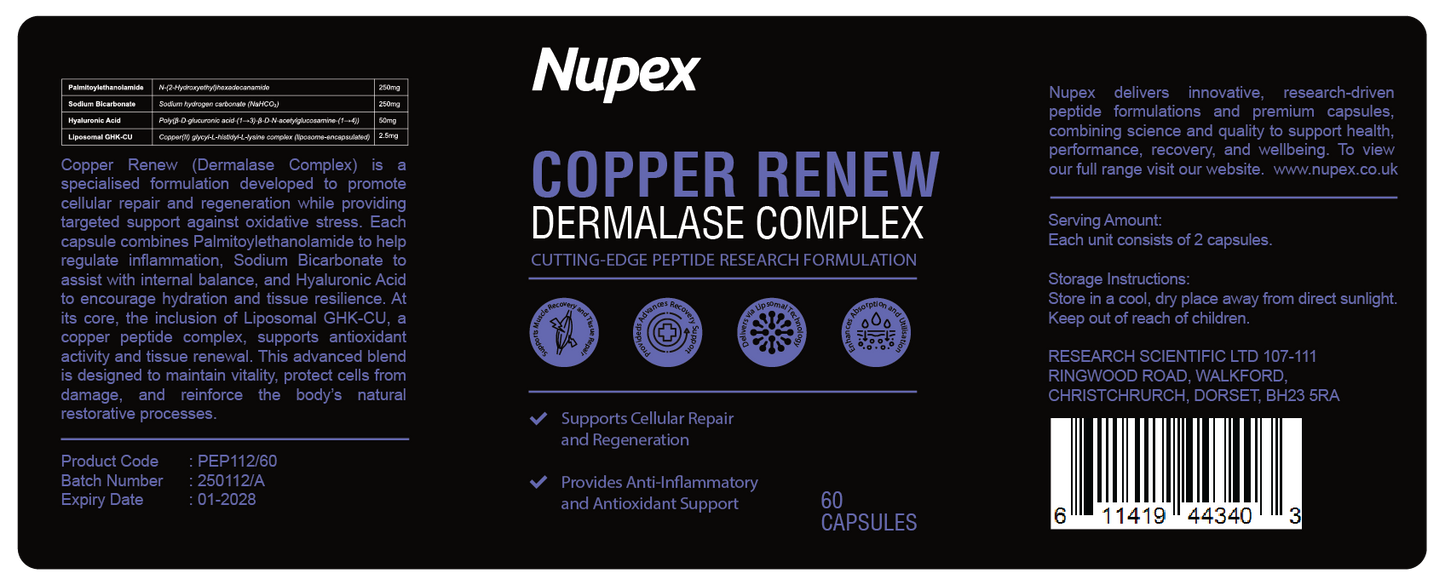 Copper Renew (Dermalase Complex) Peptide Capsules Research Use Only