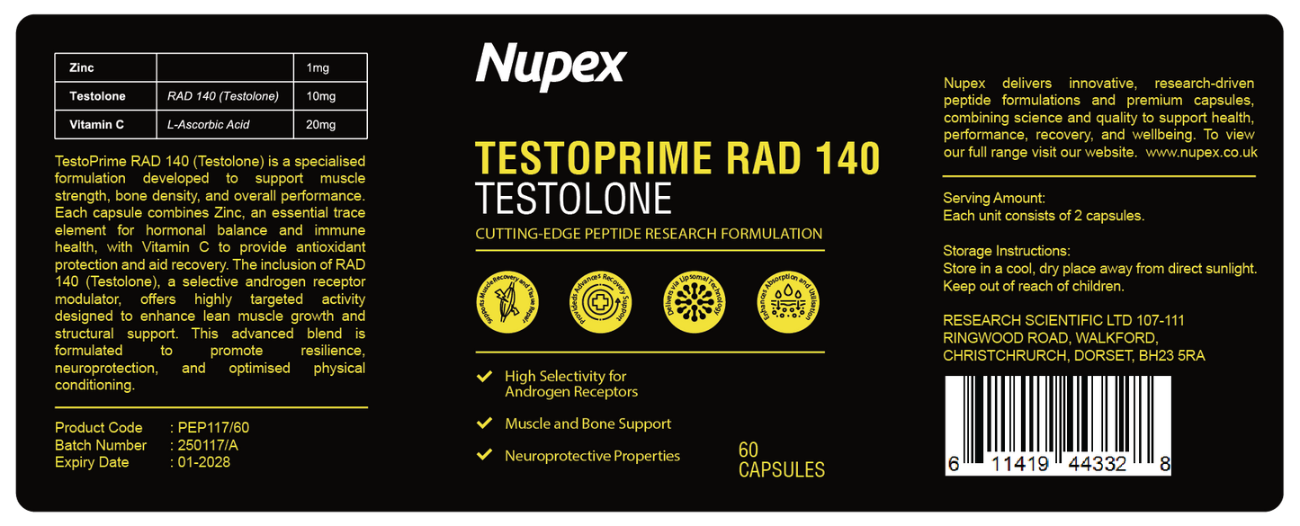 TestoPrime RAD 140 (Testolone) Peptide Capsules Research Use Only