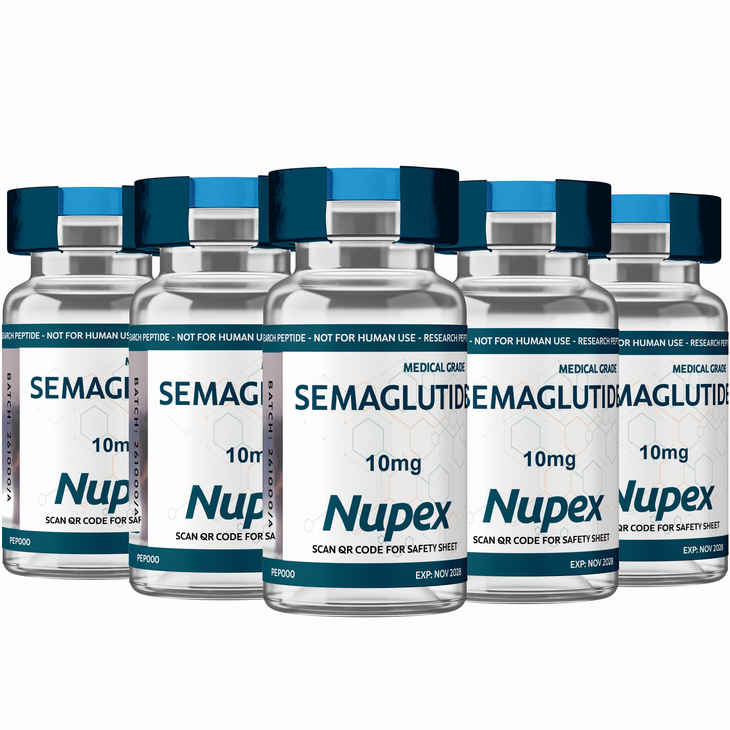 Five Nupex Semaglutide 10mg vials for weight management, available to buy Semaglutide UK