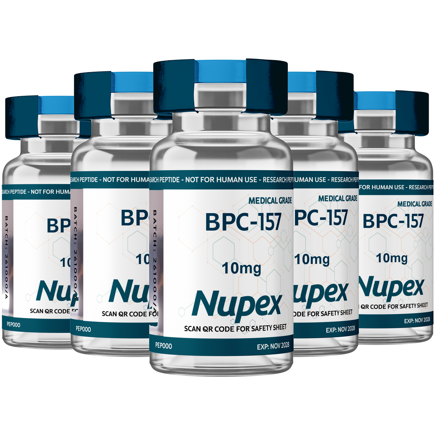 Six vials of BPC-157 10mg from Nupex for research purposes, available to buy BPC-157 UK