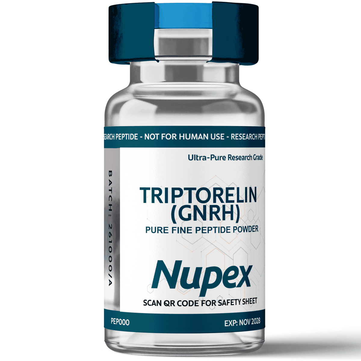 Nupext Triptorelin peptide powder in clear vial for research purposes, buy Triptorelin peptide UK