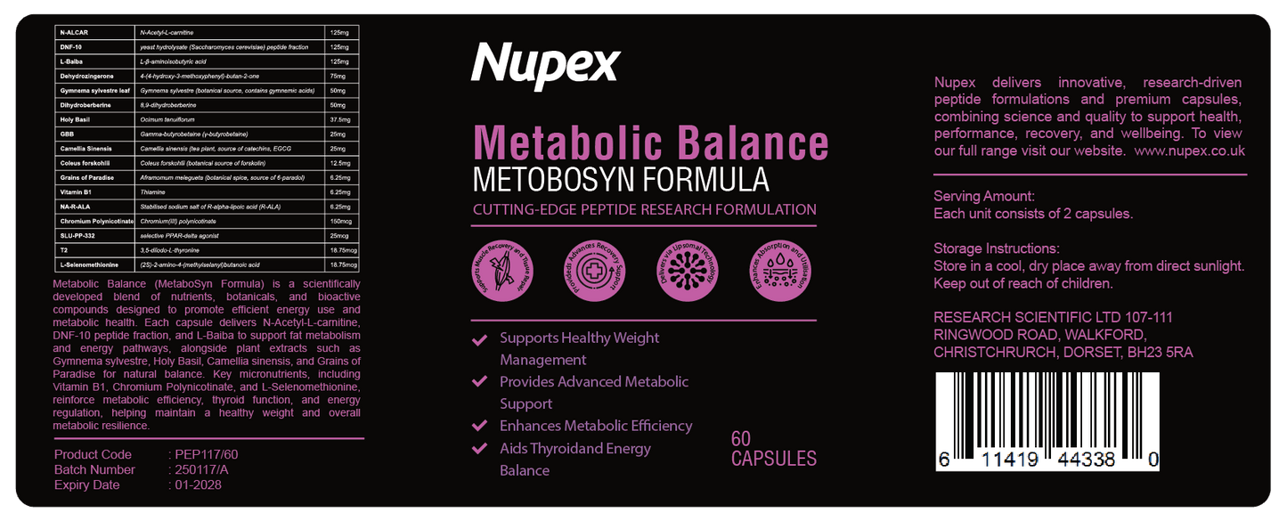 Nupex Metabolic Balance Peptide Capsules, 60 count for advanced metabolic support and healthy weight management