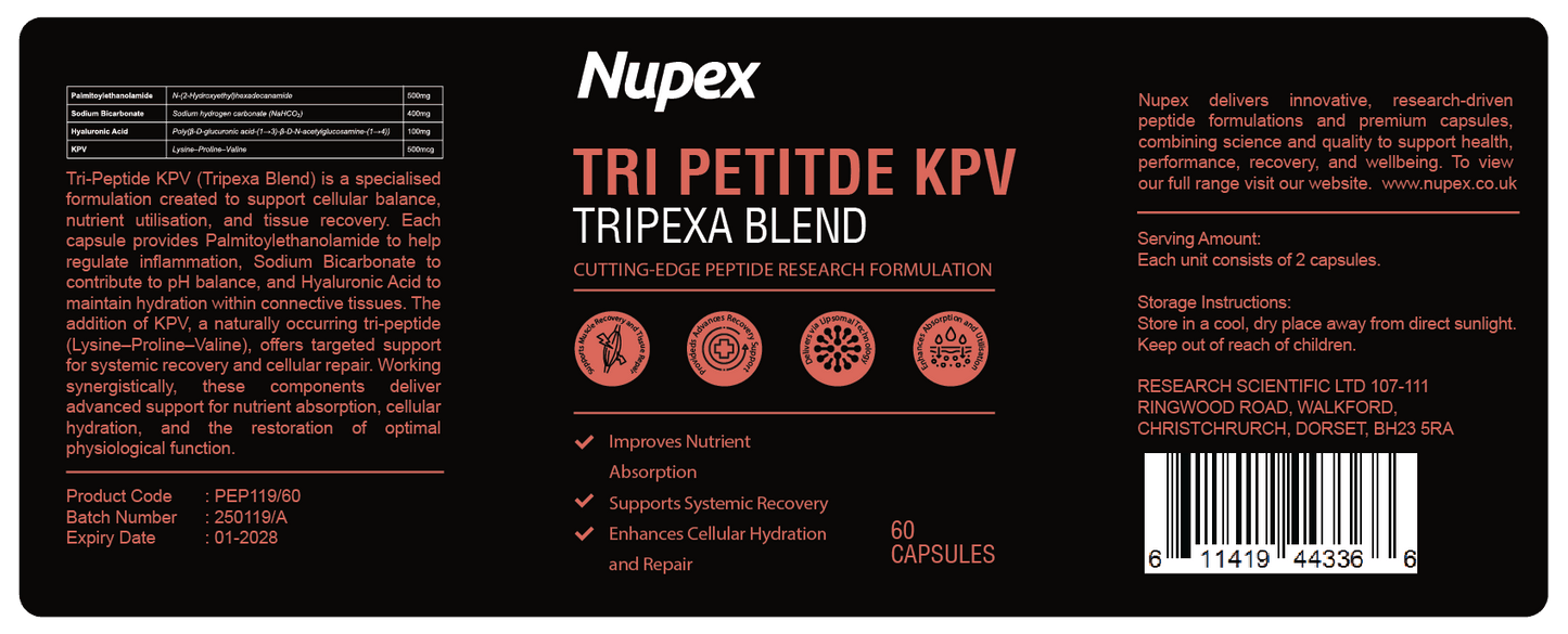 Nupex Tri-Peptide KPV peptide capsules for enhanced health and hydration support