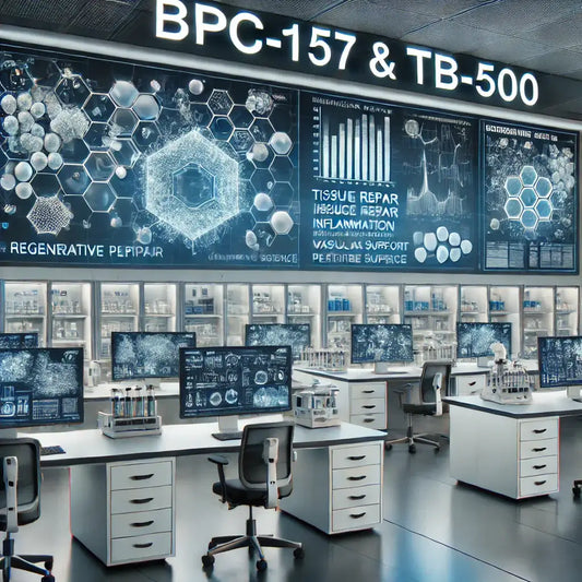 Scientific display showcasing BPC-157 and TB-500 benefits for tissue repair and inflammation management
