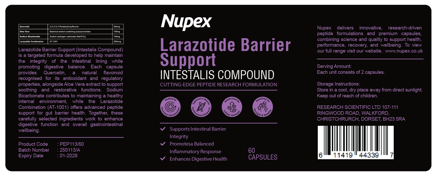 Larazotide Barrier Support (Intestalis Compound) Peptide Capsules Research Use Only