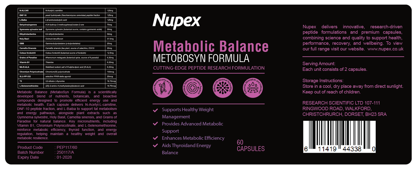 Metabolic Balance (MetaboSyn Formula) Peptide Capsules Research Use Only