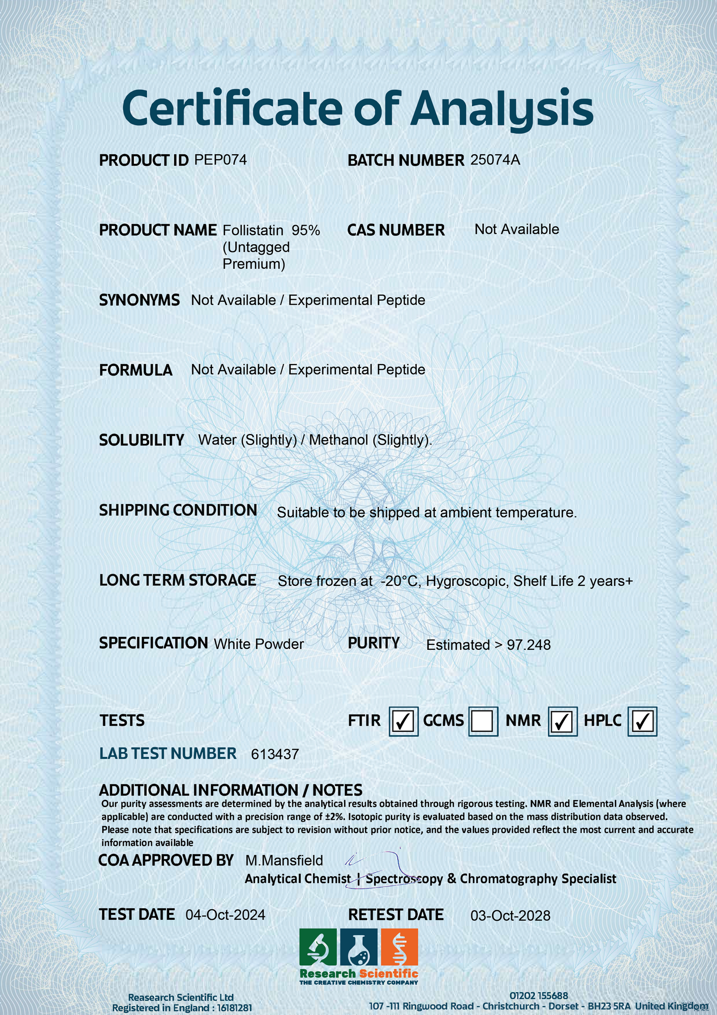 Follistatin  95% Purity (Untagged Premium)