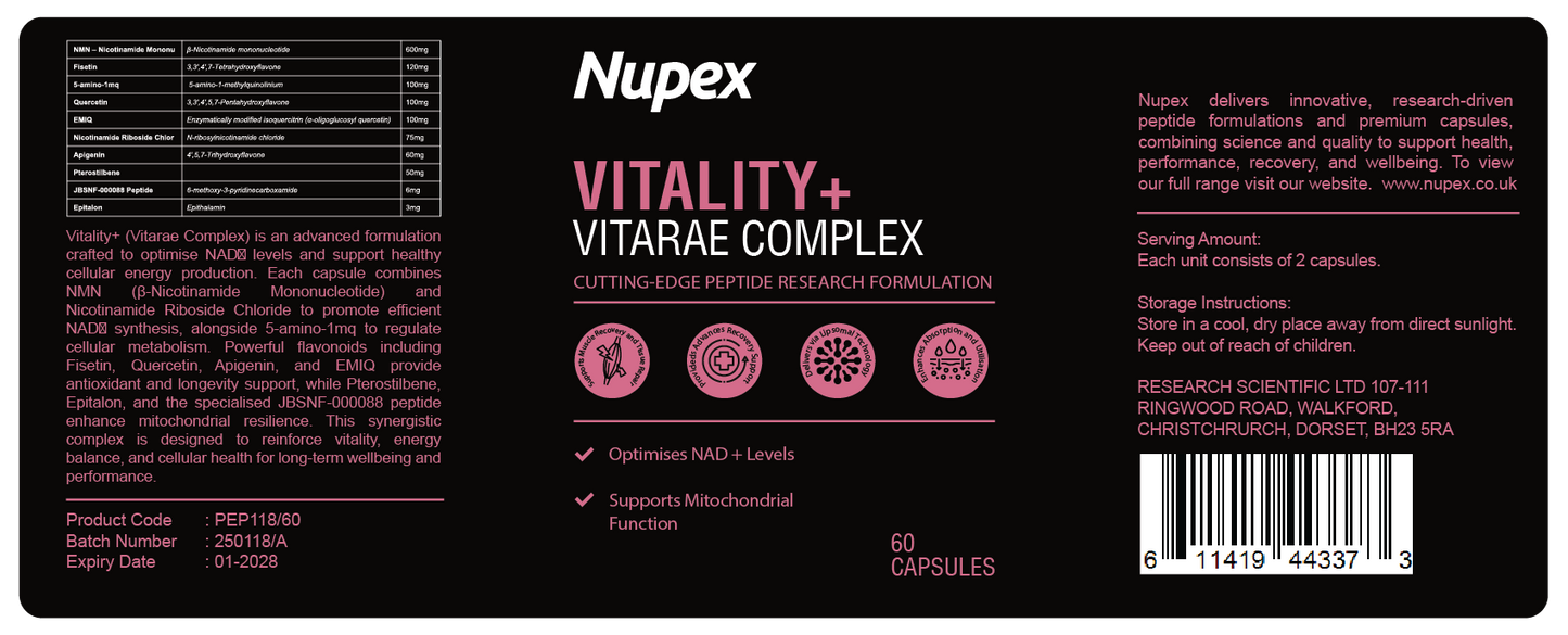 Vitality+ (Vitarae Complex) Peptide Capsules Research Use Only
