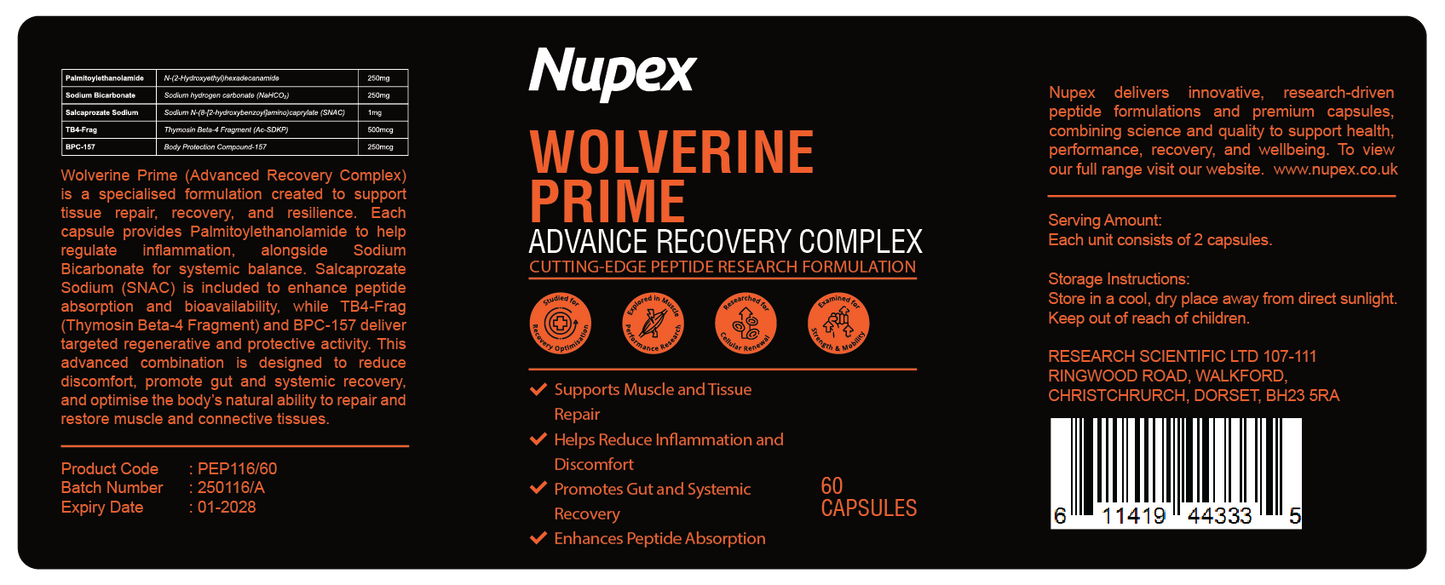 Wolverine Prime (Advanced Recovery Complex) Peptide Capsules Research Use Only