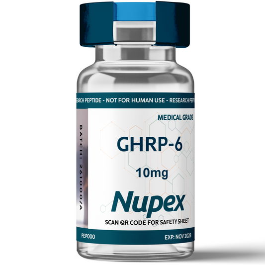 Nupex GHRP-6 peptide UK 10mg vial for research use with safety code scan option