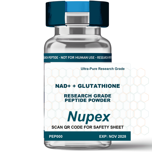 Nupex NAD+ and Glutathione research grade peptide vial for laboratory research use only
