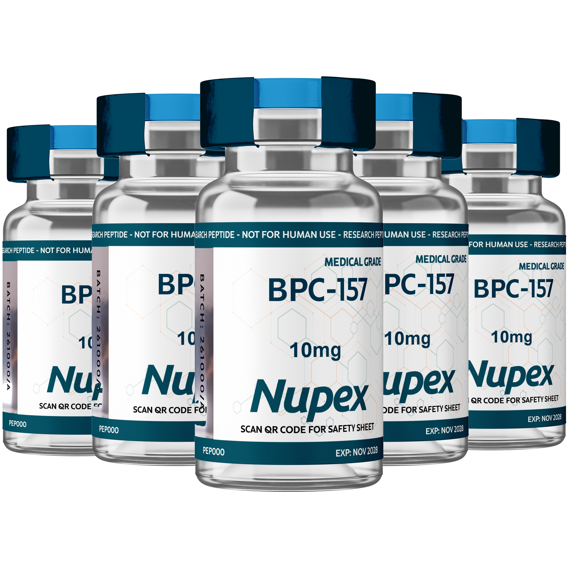 Six vials of BPC-157 10mg from Nupex for research purposes, available to buy BPC-157 UK