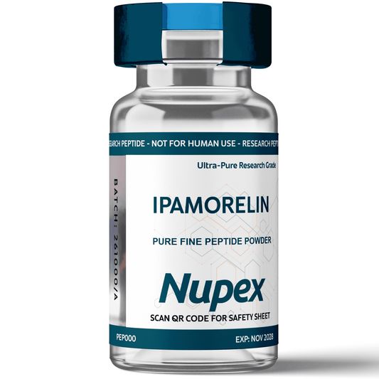 Nupex Ipamorelin Pure Fine Peptide Powder in a vial for research purposes to buy Ipamorelin UK