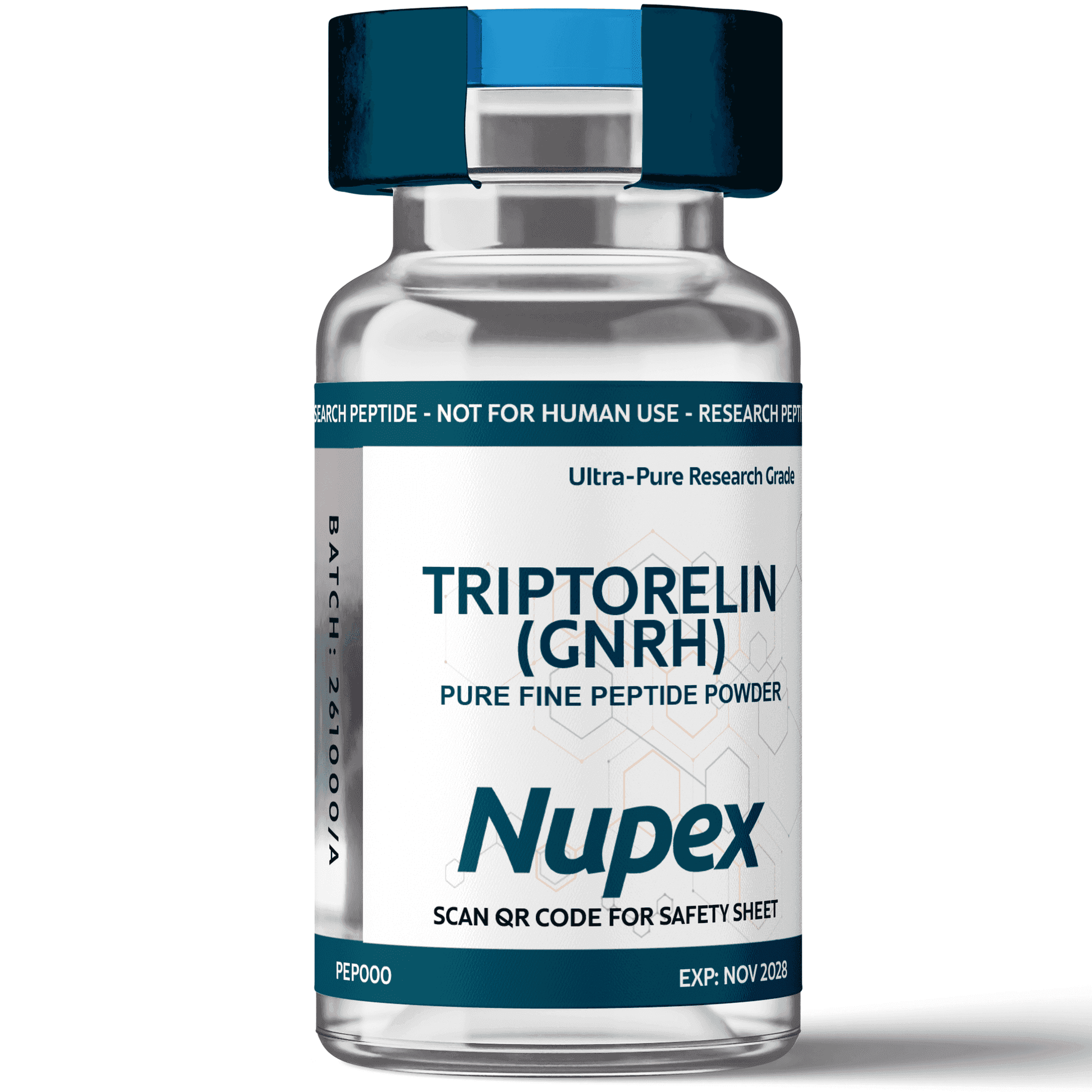 Nupext Triptorelin peptide powder in clear vial for research purposes, buy Triptorelin peptide UK