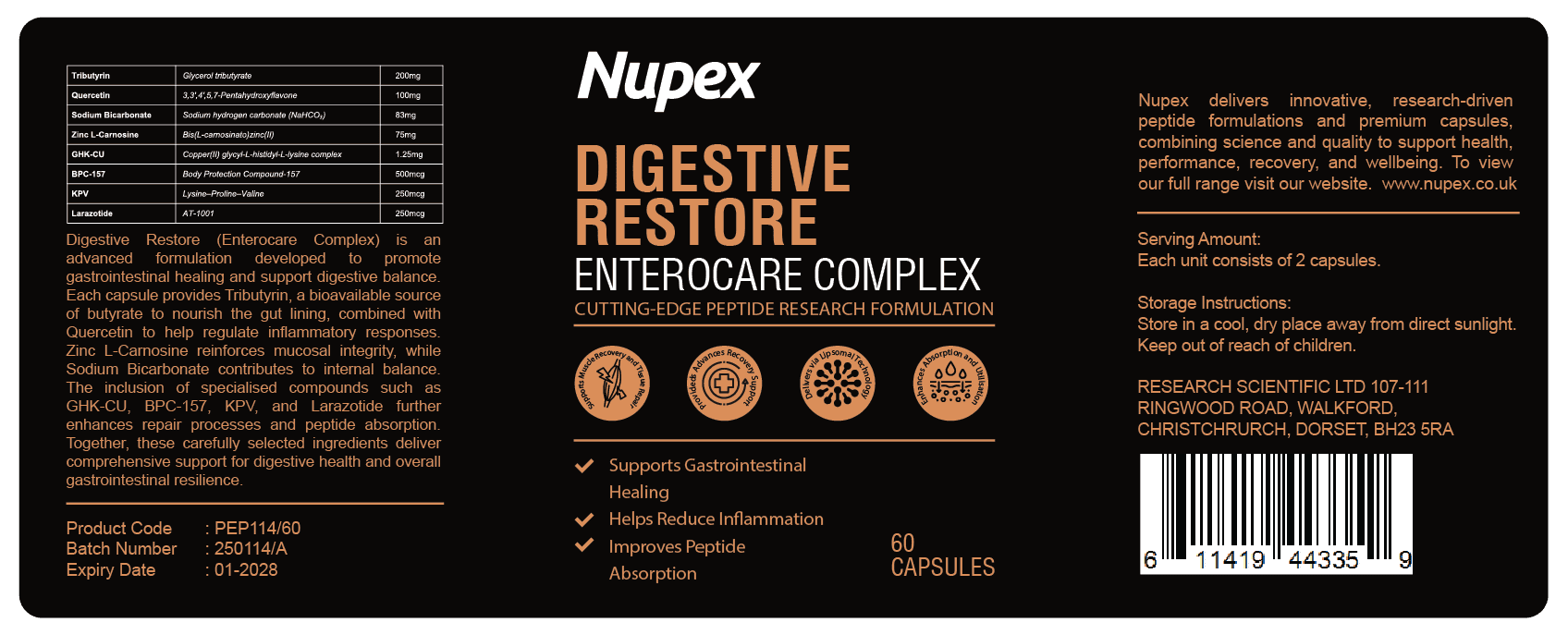 Nupex Digestive Restore Peptide Capsules for gastrointestinal healing and nutrient absorption