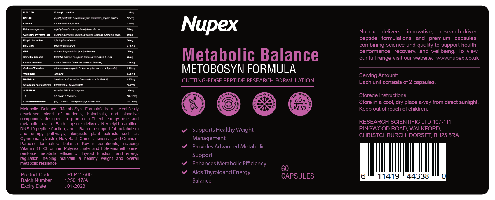 Nupex Metabolic Balance Peptide Capsules, 60 count for advanced metabolic support and healthy weight management