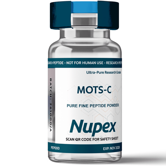 MOTS-C peptide for research in a sealed vial labeled Ultra-Pure Research Grade Powder