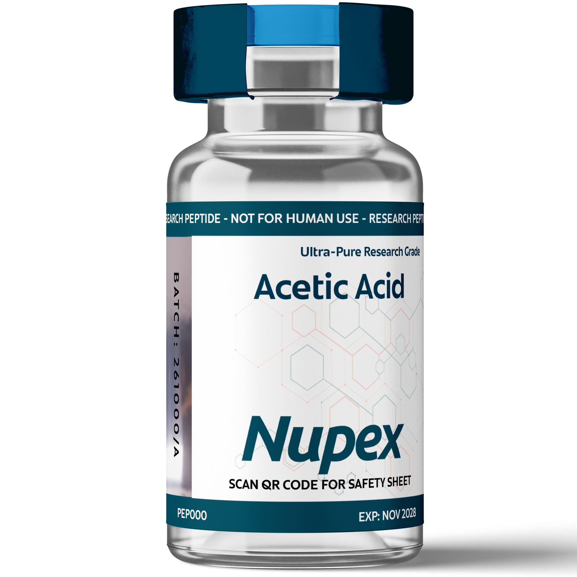 Nupex Ultra-Pure Acetic Acid Transparent Bottle for Research with Pure Acetic Acid UK label