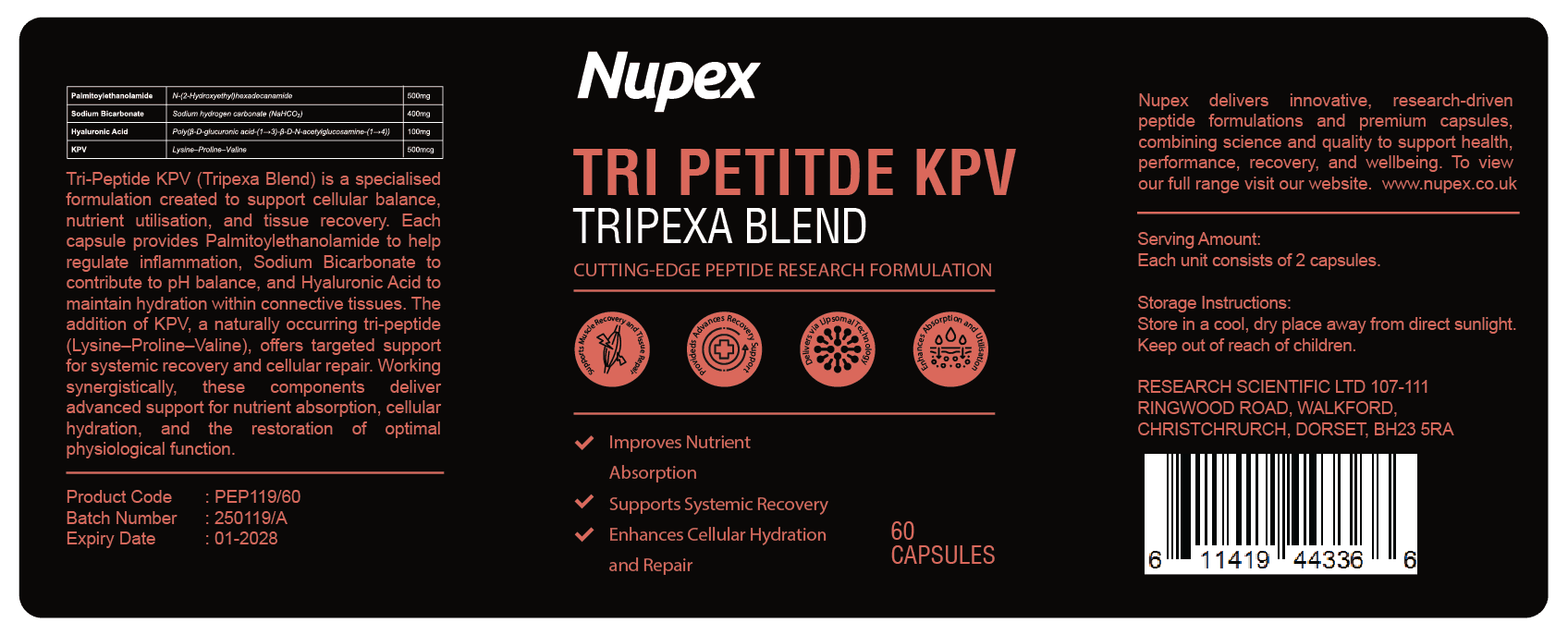 Nupex Tri-Peptide KPV peptide capsules for enhanced health and hydration support