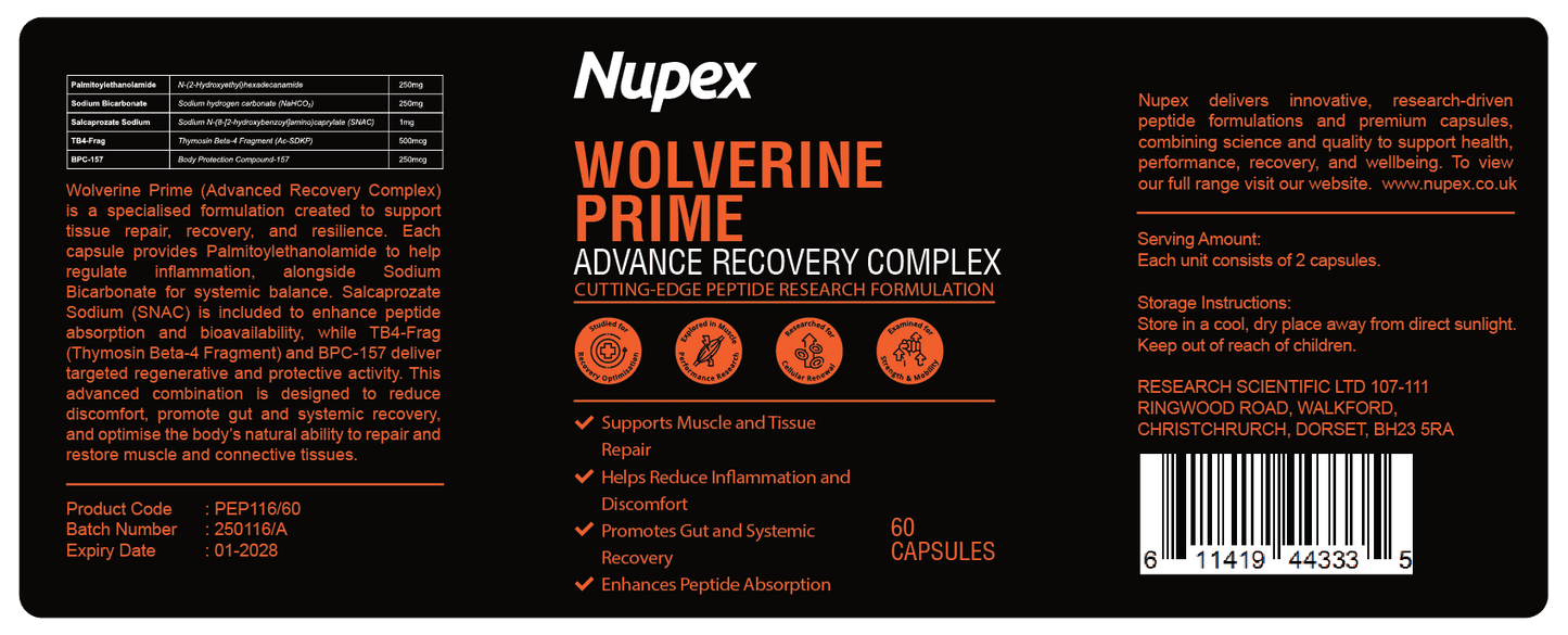 Nupex Wolverine Prime peptide capsules for advanced recovery and enhanced protein absorption