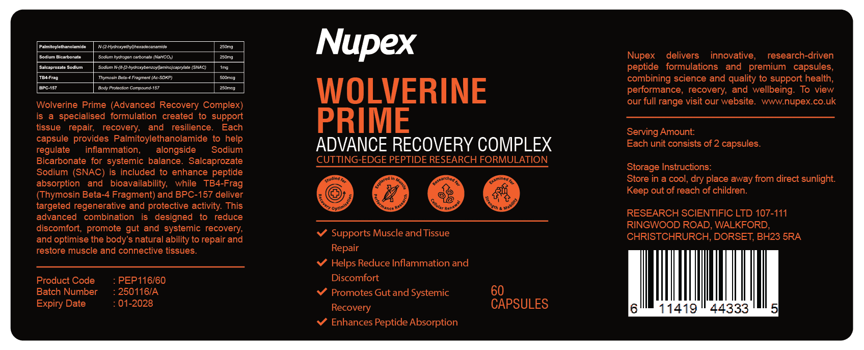 Nupex Wolverine Prime peptide capsules for advanced recovery and enhanced protein absorption
