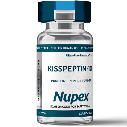 Kisspeptin-10 peptide in a clear vial labeled Ultra-Pure Research Grade for research use