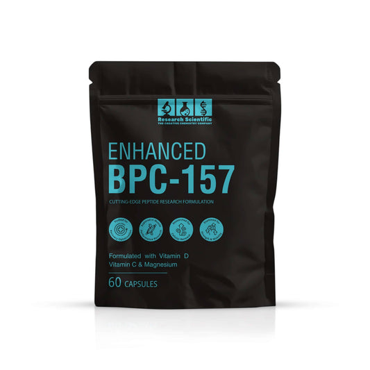 Research Scientific Enhanced BPC-157 peptide capsules UK in a black pack with 60 capsules